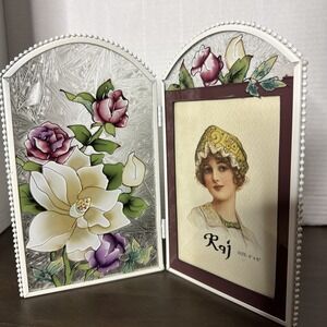 Stained Glass Metal Folded Hinged 4 X 6 Picture Frame By RAJ Table Top